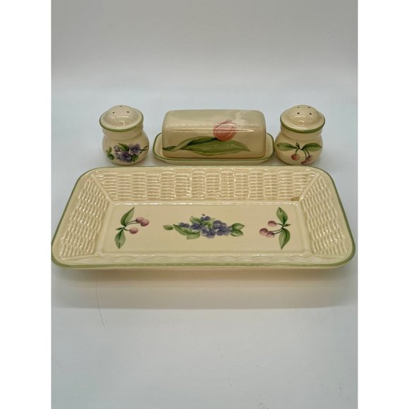 Pfatlzgraff "Garden Party" Serving Tray w/Matching Salt & Pepper, Butter Dish - Picture 1 of 8